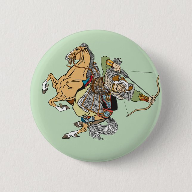mediaeval Mongol warrior Button (Front)
