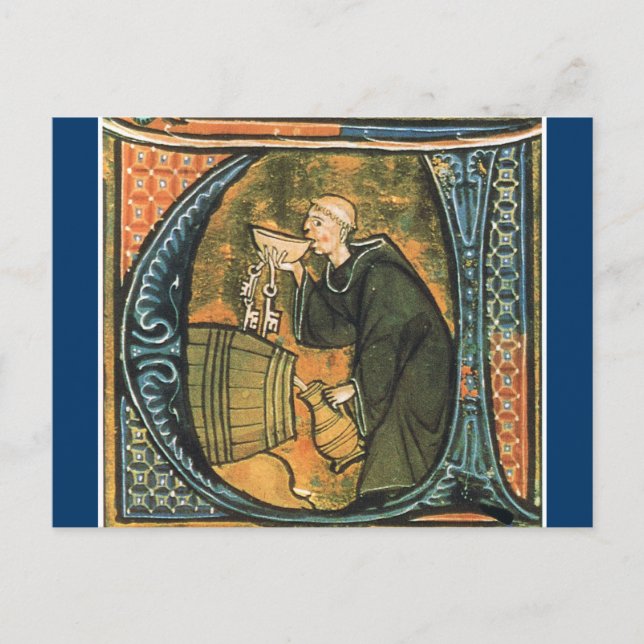 Mediaeval Monk Tasting Wine Postcard (Front)