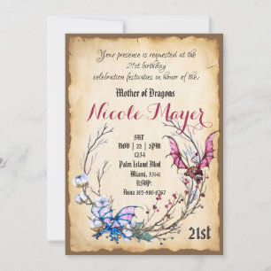 Mediaeval Mother of Dragons Birthday Invitation