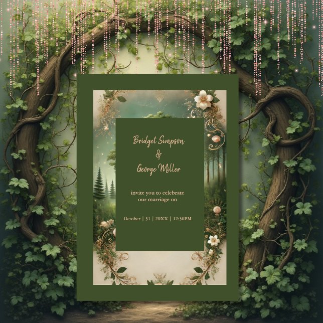 Mediaeval mystic fantasy engraving Forest Wedding Invitation (Creator Uploaded)