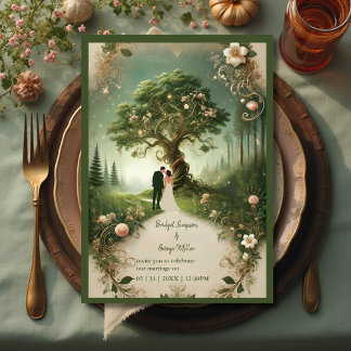 Mediaeval mystic fantasy engraving Forest Wedding  Invitation