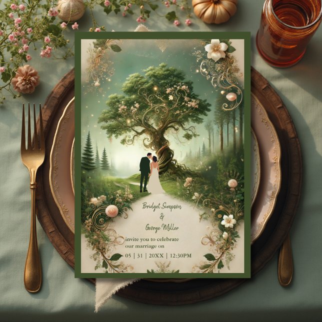 Mediaeval mystic fantasy engraving Forest Wedding  Invitation (Creator Uploaded)