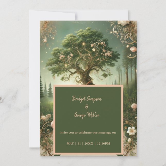 Mediaeval mystic fantasy engraving Forest Wedding Invitation (Front)