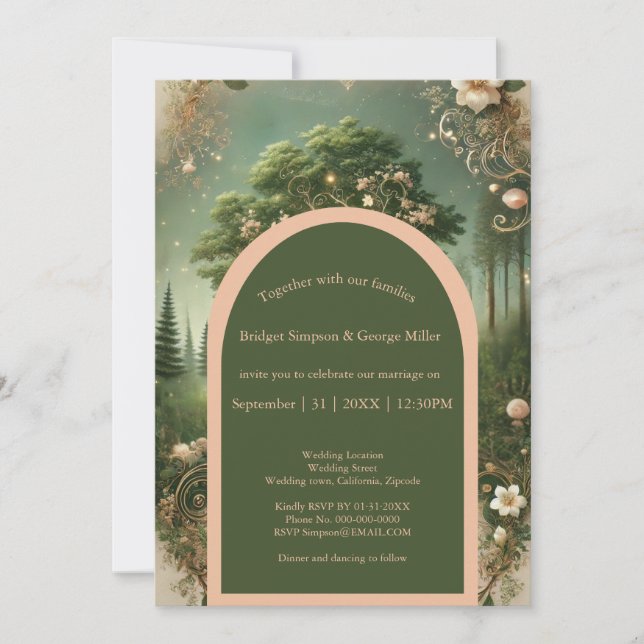 Mediaeval mystic fantasy engraving Forest Wedding Invitation (Front)