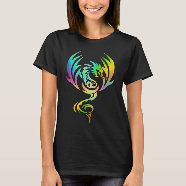 Mediaeval Mythical Animal Dragon With Rainbow Wing T-Shirt (Front)