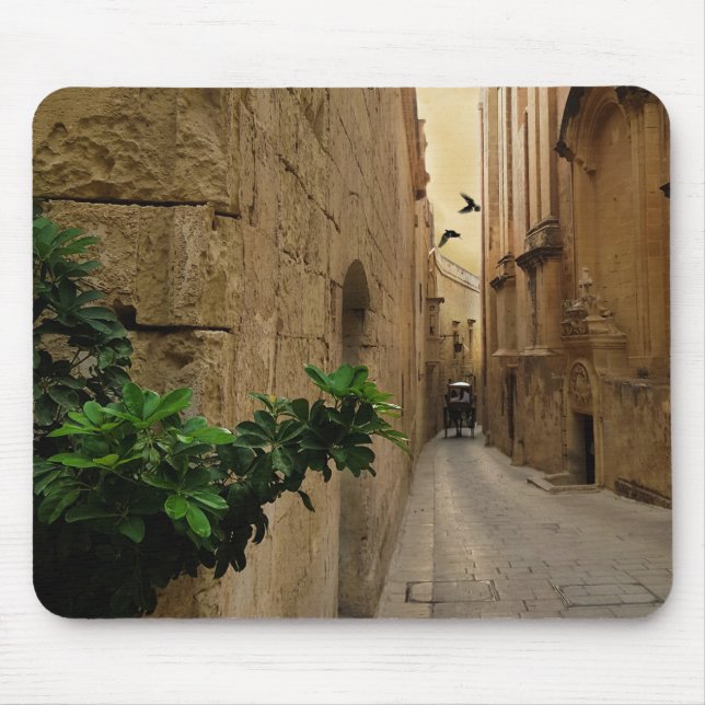 Mediaeval Narrow Street Tall Buildings And Coach Mouse Mat (Front)