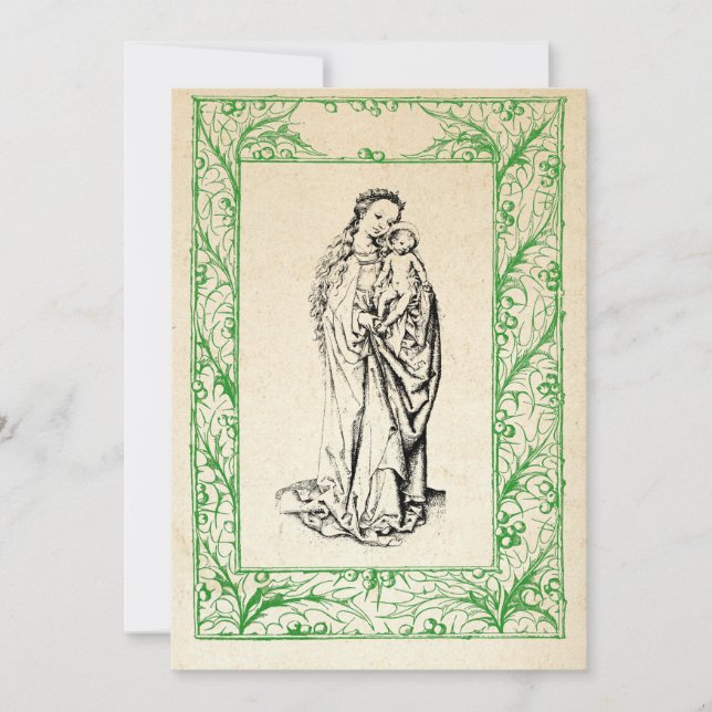 Mediaeval Nativity Mary and Jesus Holy Border Holi Holiday Card (Front)