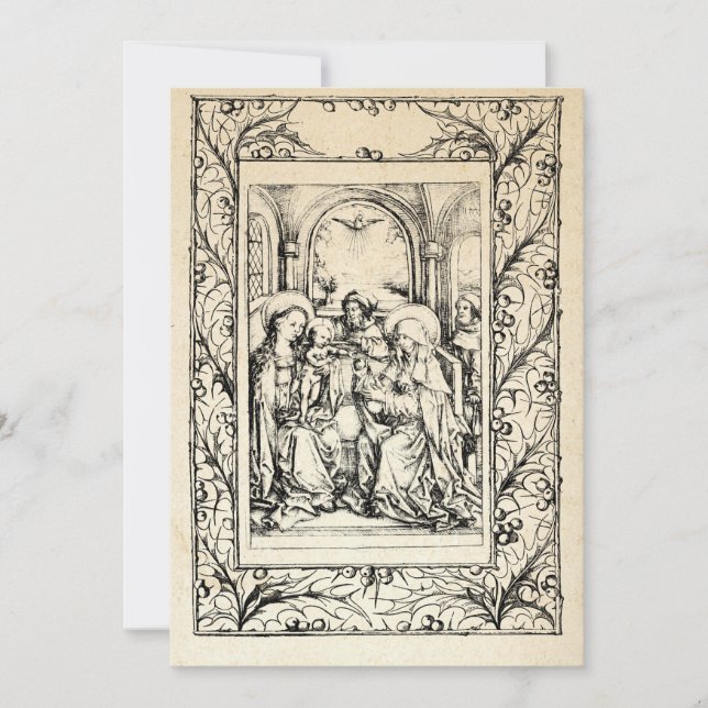 Mediaeval Nativity Mary and Jesus Holy Border Holi Holiday Card (Front)