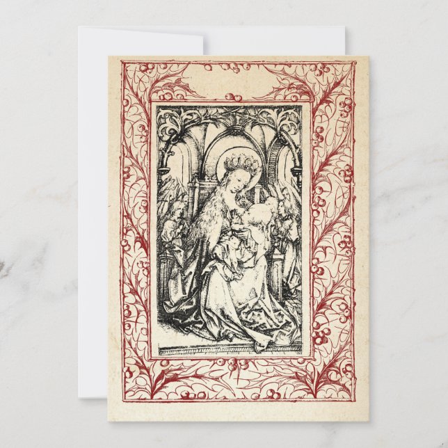 Mediaeval Nativity Mary and Jesus Holy Border Holi Holiday Card (Front)