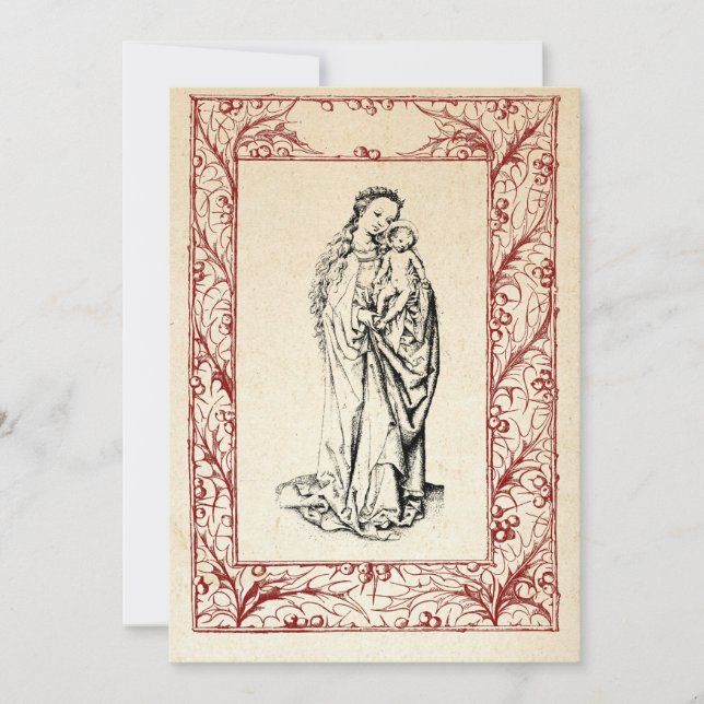 Mediaeval Nativity Mary and Jesus Holy Border Holi Holiday Card (Front)