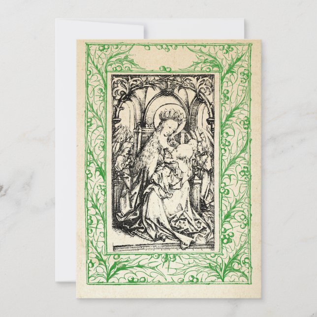 Mediaeval Nativity Mary and Jesus Holy Border Holi Holiday Card (Front)