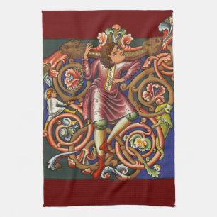 Mediaeval Nobelman Colourful Illuminated Tea Towel