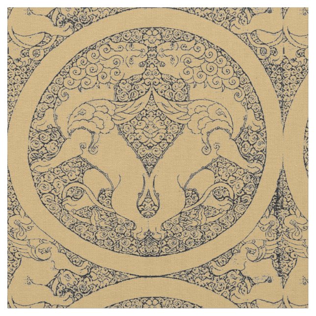 Mediaeval Oriental Griffins And Lions Pattern Fabric (Close Up)