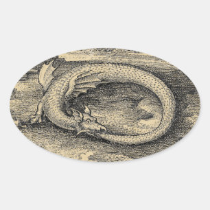 Mediaeval Ouroboros Dragon Oval Sticker