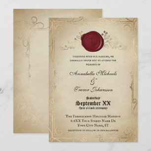 Mediaeval Parchment and Wax Seal Fairytale Wedding Invitation