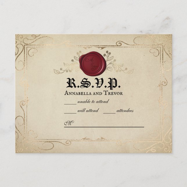 Mediaeval Parchment Wax Seal Fairytale Wedding RSV Postcard (Front)