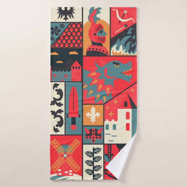 Mediaeval pattern seamless design. Decoration text Bath Towel (Bath Towel)