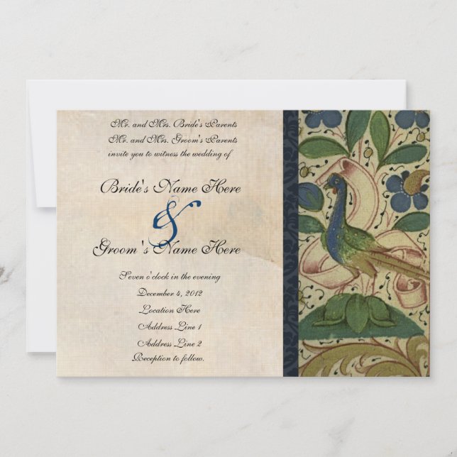 Mediaeval Pheasant Parchment Wedding Invitation (Front)
