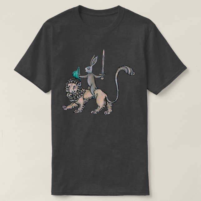 Mediaeval Rabbit rides a Lion because he can T-Shirt (Design Front)