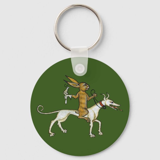 Mediaeval Rabbit Riding Dog and Holding Snail Key Ring (Front)