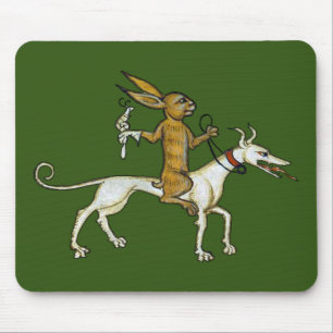 Mediaeval Rabbit Riding Dog and Holding Snail Mouse Mat