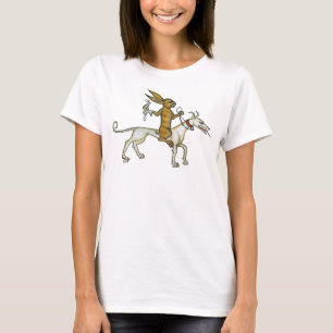 Mediaeval Rabbit Riding Dog and Holding Snail T-Shirt