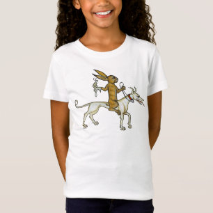 Mediaeval Rabbit Riding Dog and Holding Snail T-Shirt