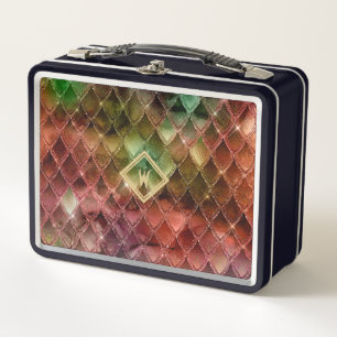 Mediaeval Rainbow Dragon Scales with Single Initia Metal Lunch Box
