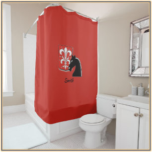 Mediaeval Red and Black Knight and Shield  Shower Curtain