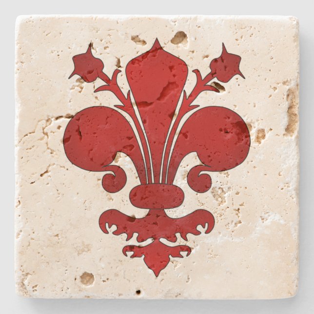 Mediaeval red fleur de lis symbol stone coaster (Front)