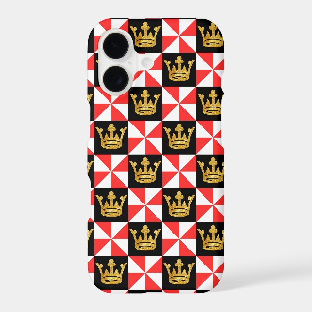 Mediaeval Red White Faux Gold Crown Pattern (Back)