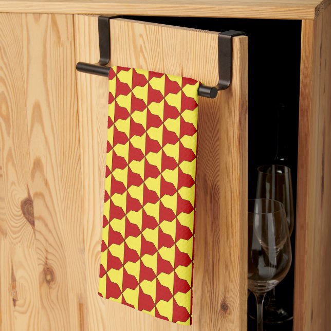Mediaeval Red Yellow Ferrer Derby Heraldic Pattern Tea Towel (Thirds Fold)