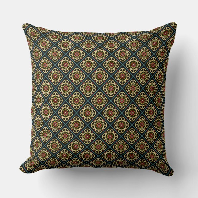 Mediaeval Red Yellow Flower Lilies Vintage Pattern Cushion (Front)