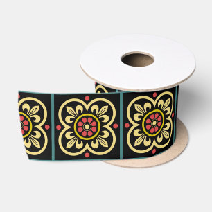 Mediaeval Red Yellow Flower Lilies Vintage Pattern Satin Ribbon