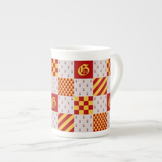 Mediaeval Red Yellow Magical Fantasy Heraldic Bone China Mug (Front Right)