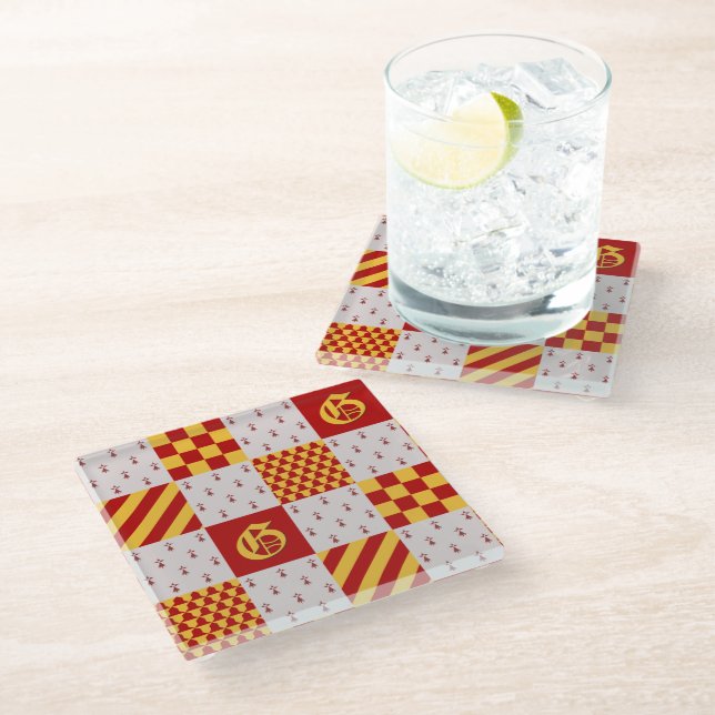 Mediaeval Red Yellow Magical Fantasy Heraldic Glass Coaster (Angled)