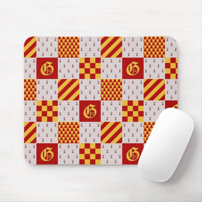 Mediaeval Red Yellow Magical Heraldic Pattern Mouse Mat (With Mouse)