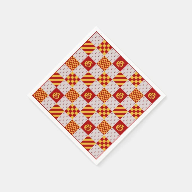 Mediaeval Red Yellow Vair Ermine Heraldic Pattern  Napkin (Corner)