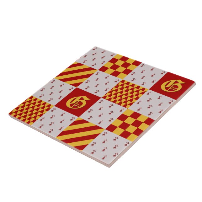 Mediaeval Red Yellow Vair Ermine Heraldic Pattern Tile (Side)