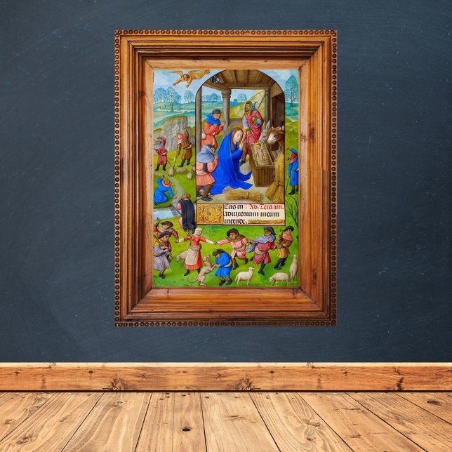 Mediaeval Religious Christian Christmas Nativity Poster (Vintage Religious Catholic Christian Christmas Nativity Scene from a Medieval Illuminated Manuscript)
