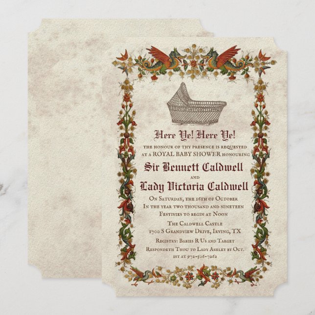 Mediaeval Renaissance Baby Shower Invitation (Front/Back)