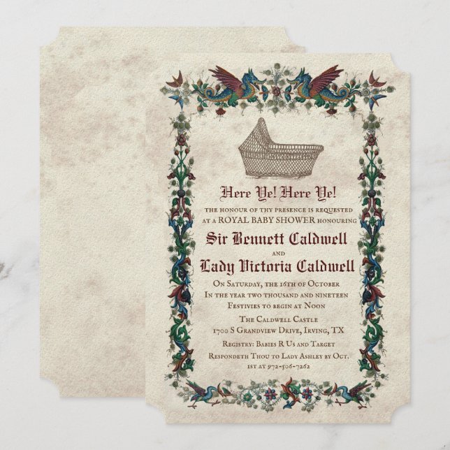 Mediaeval Renaissance Baby Shower Invitation (Front/Back)