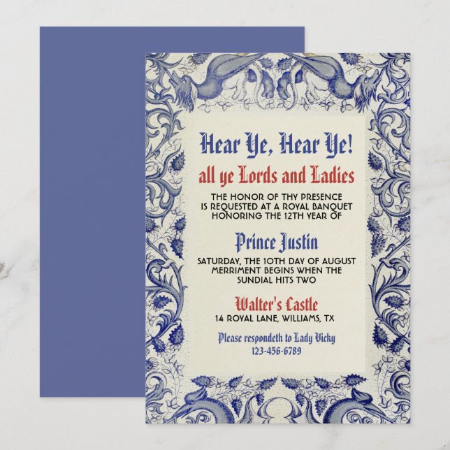 Mediaeval Renaissance Birthday Invitation (Front/Back)