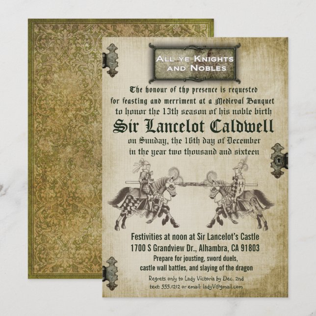 Mediaeval Renaissance Birthday Wedding Invitation (Front/Back)