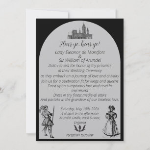 Mediaeval Renaissance Black White Arch Wedding Invitation