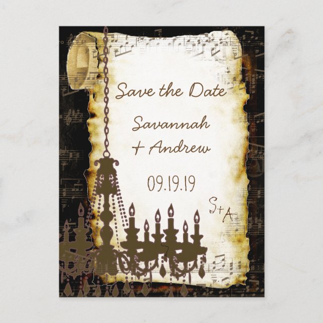Mediaeval Renaissance Chandelier Save the Date Announcement Postcard (Front)