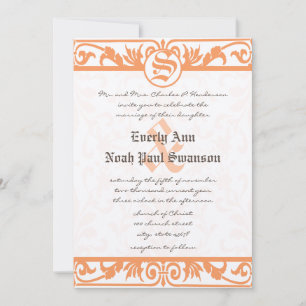 Mediaeval Renaissance Coral Damask Grey Wedding Invitation