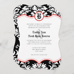 Mediaeval Renaissance Damask Red Accents Wedding Invitation