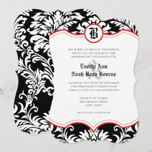  Mediaeval Renaissance Damask Red Accents Wedding Invitation