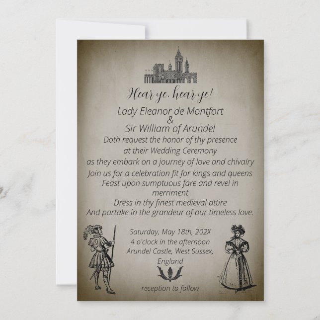 Mediaeval Renaissance Dark Parchment Wedding Invitation (Front)